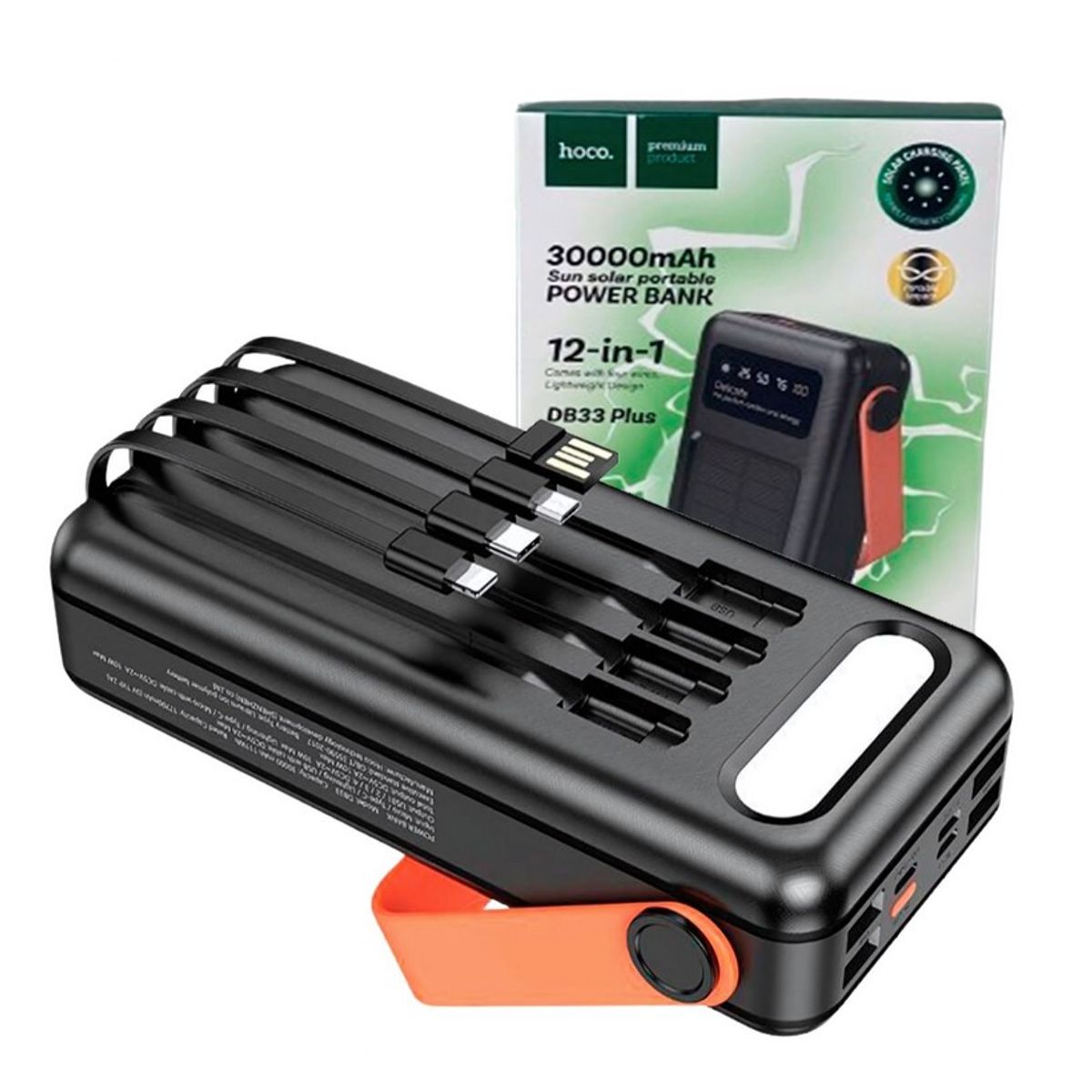 HOCO - Bateria Portatil Cargador Solar - 30000mA 22W - Cables integrados