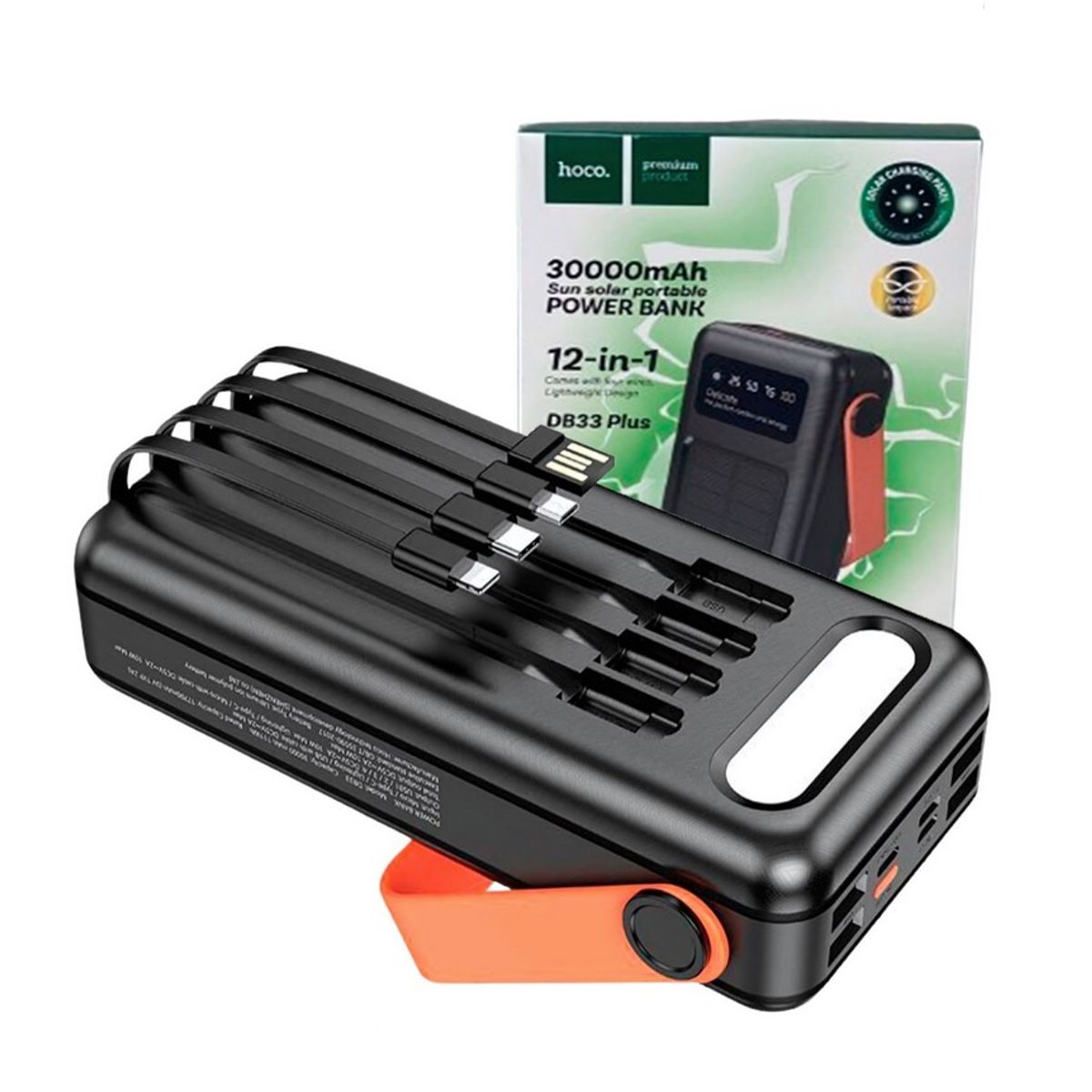 HOCO - Bateria Portatil Cargador Solar - 30000mA 22W - Cables integrados