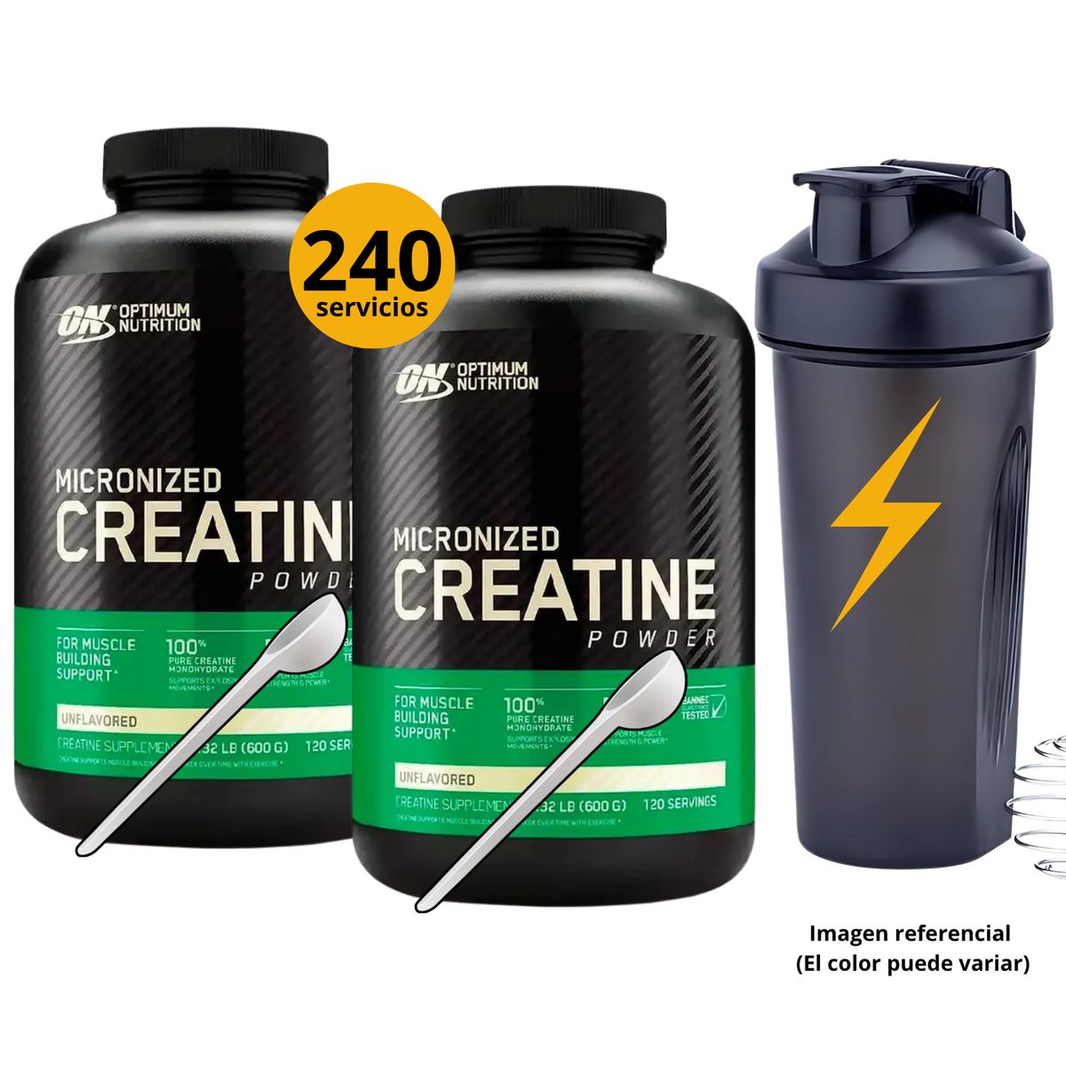 OPTIMUN NUTRITION - CREATINAS ON DE 600gr 2UND CON CUCHARA MEDIDORA Y SHAKER - MICRONIZADA
