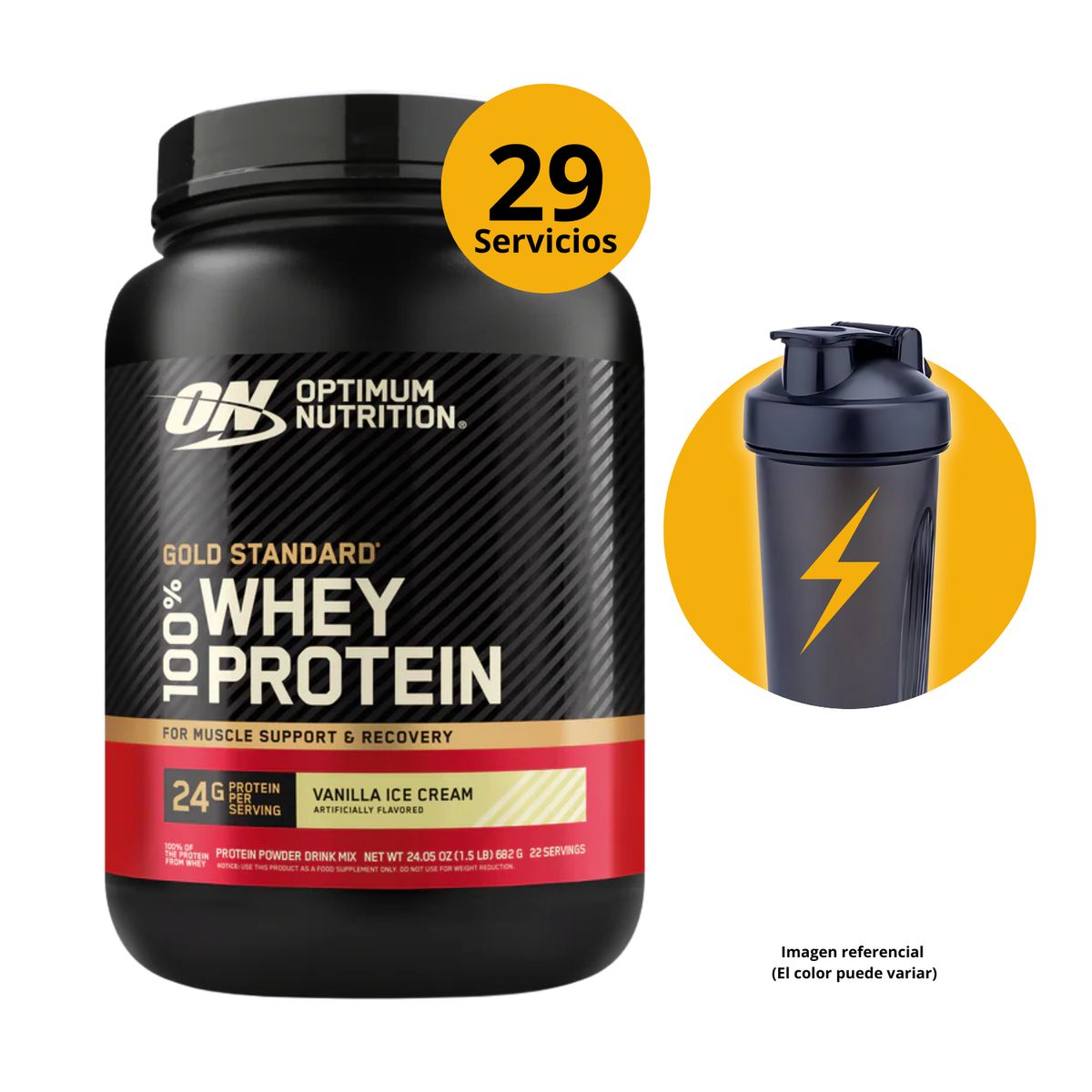 OPTIMUN NUTRITION - GOLD STANDARD WHEY 2LB VAINILLA ICE CREAM + SHAKER - PROTEÍNA WHEY