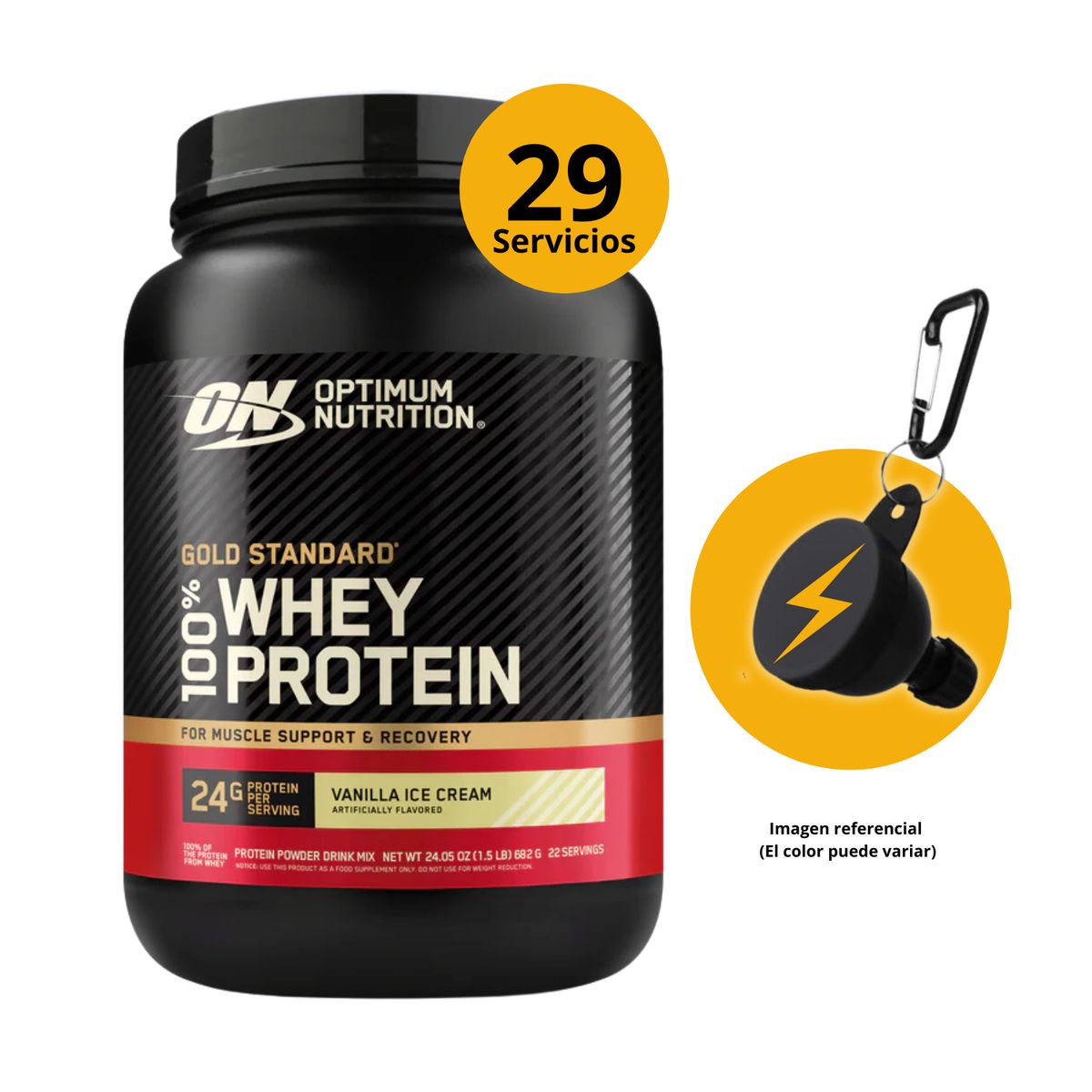 OPTIMUN NUTRITION - GOLD STANDARD WHEY 2LB VAINILLA ICE CREAM + PORTASUPLEMENTOS - PROTEÍNA WHEY
