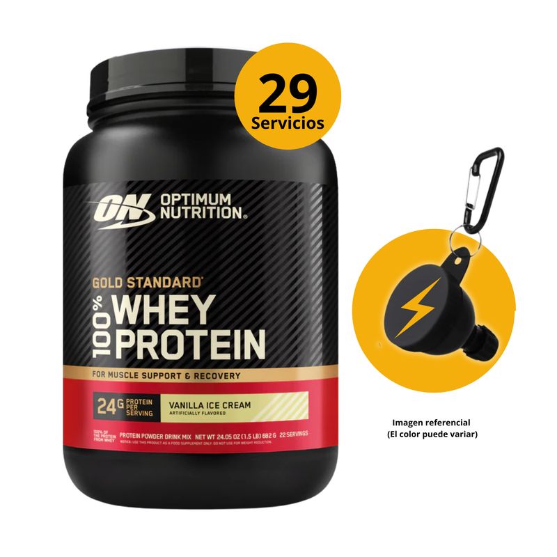 OPTIMUN NUTRITION - GOLD STANDARD WHEY 2LB VAINILLA ICE CREAM + PORTASUPLEMENTOS - PROTEÍNA WHEY