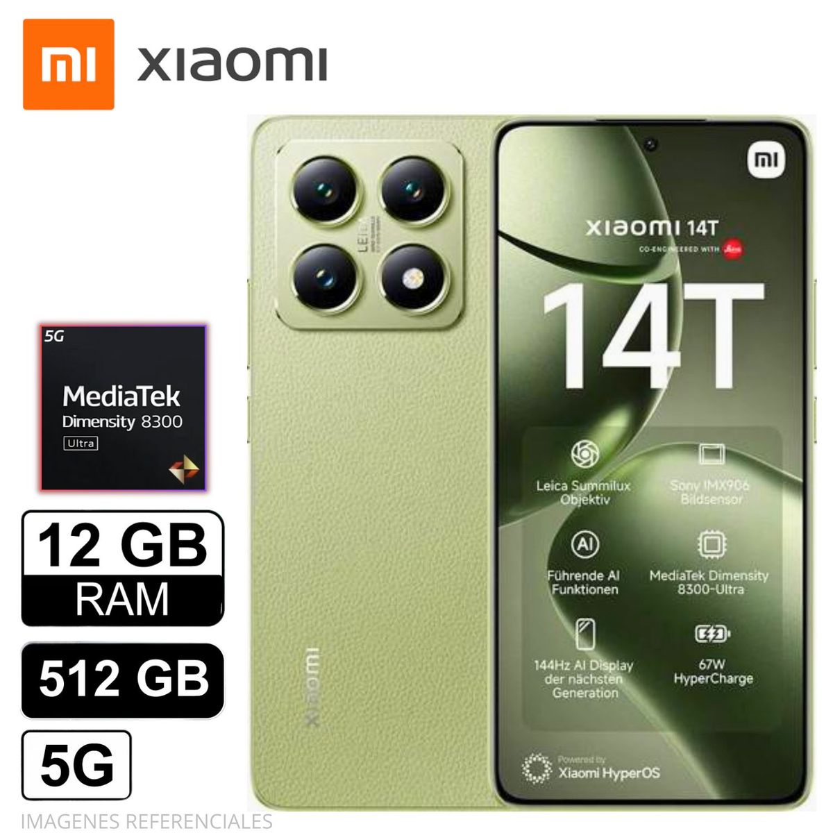 XIAOMI - Celular Xiaomi 14T 12 GB 512 SSD 5G AMOLED IP68 Verde Limon