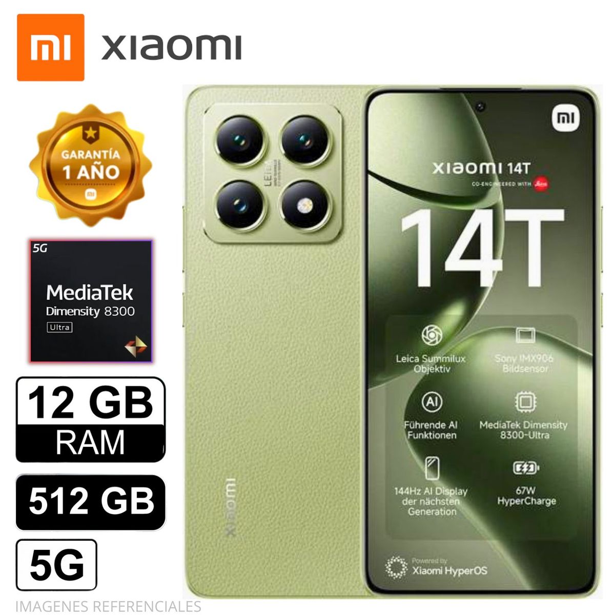 XIAOMI - Celular Xiaomi  MI 14T 12 GB 512 SSD 5G AMOLED IP68 Verde Limon
