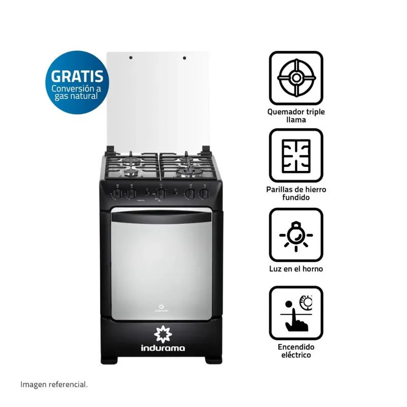 INDURAMA - COCINA DE 4 QUEMADORES INDURAMA POMPEYA ZAFIRO NEGRO