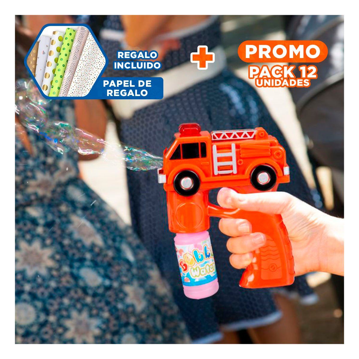 RYBIU IMPORT - Pack12 Juguete Burbujeador Estilo Bombero Y+Papel de Regalo