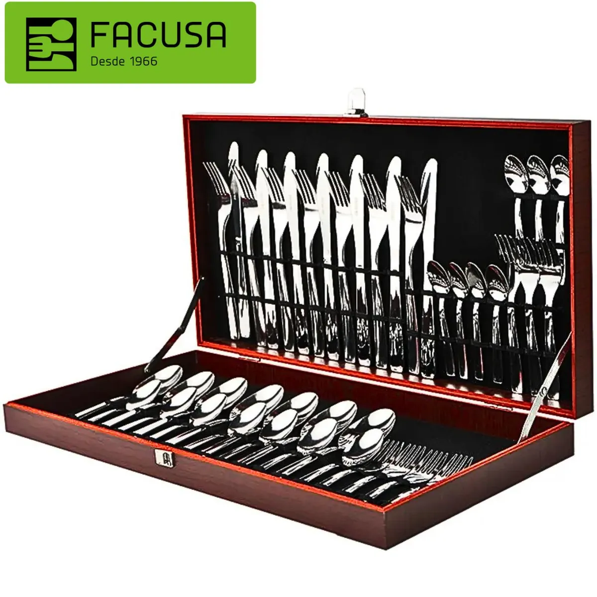 FACUSA - Set de Cubiertos Modelo Luna x42 piezas + Estuche Marrón- FACUSA