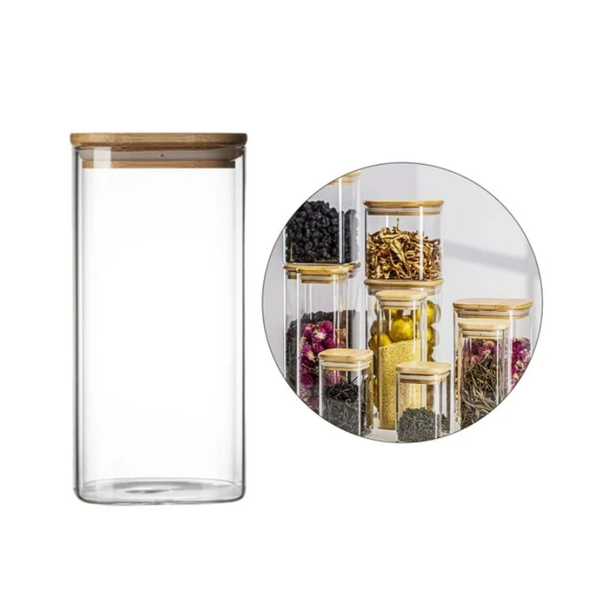 GENERICO - Frasco de Vidrio Borosilicato con Tapa de Bambú cuadrada 1400 ml