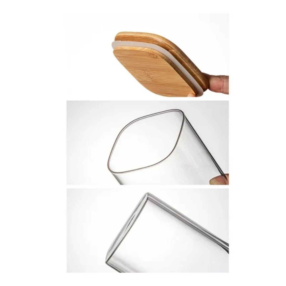 GENERICO - Frasco de Vidrio Borosilicato con Tapa de Bambú cuadrada 1400 ml