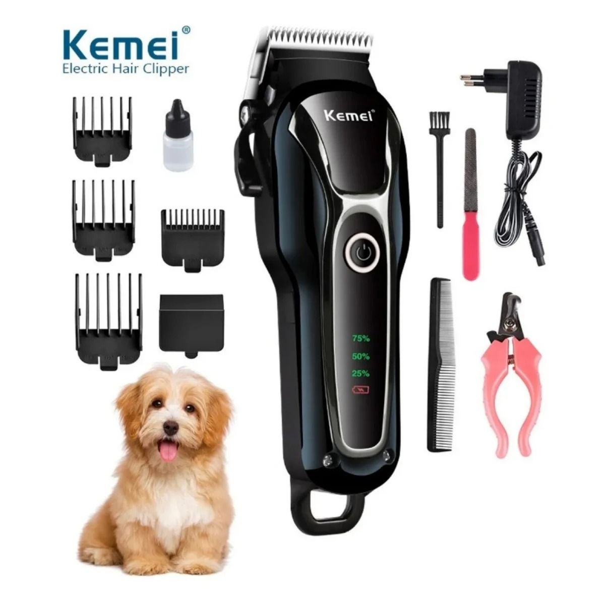 KEMEI - Cortadora Pelo Mascotas Kemei Km-1991 Inalámbrica Recargable