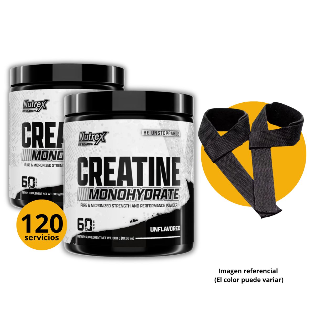 NUTREX RESEARCH - CREATINAS NUTREX DE 300gr 2und CON CUCHARA MEDIDORA Y STRAPS - CREATINAS MONOHIDRATADA Y MICRONIZADA