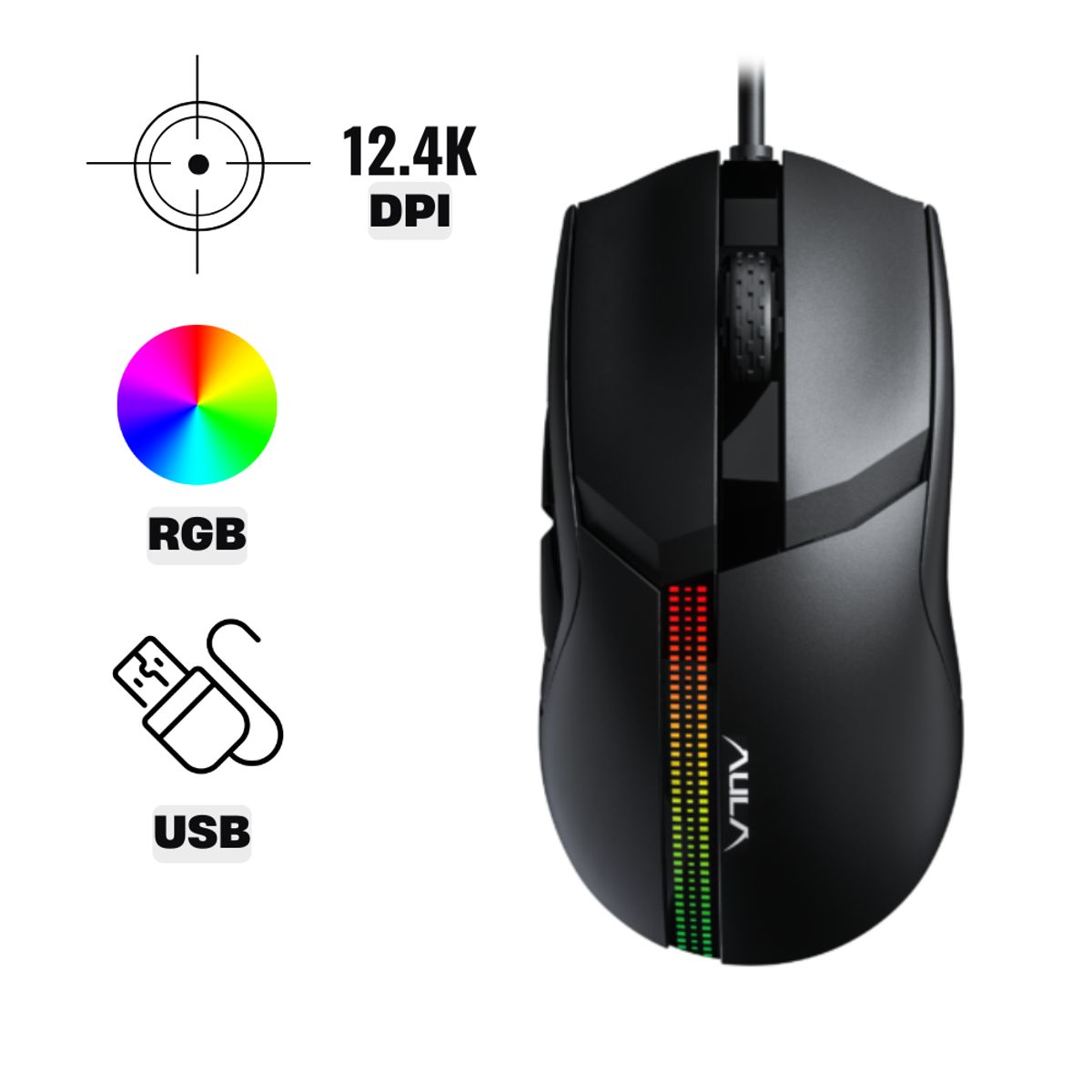 AULA - Mouse Gamer Aula F813 Pro DPI 12,400 Con Software RGB