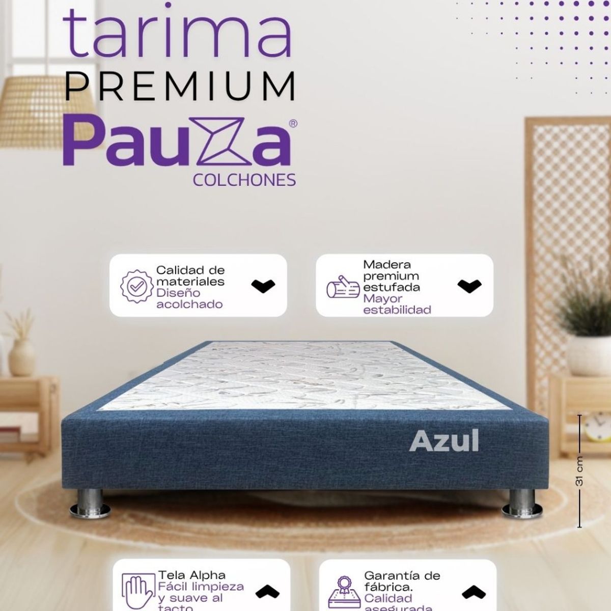 PAUZA - BASE BOX TARIMA PAUZA KING AZUL