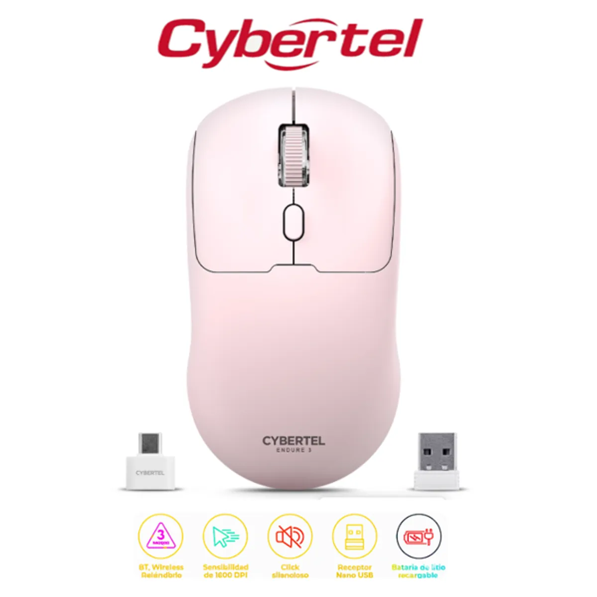 CYBERTEL - Mouse Inalámbrico Endure 3 - CYB M702 - 3m BT WIFI Recargable CYBERTEL