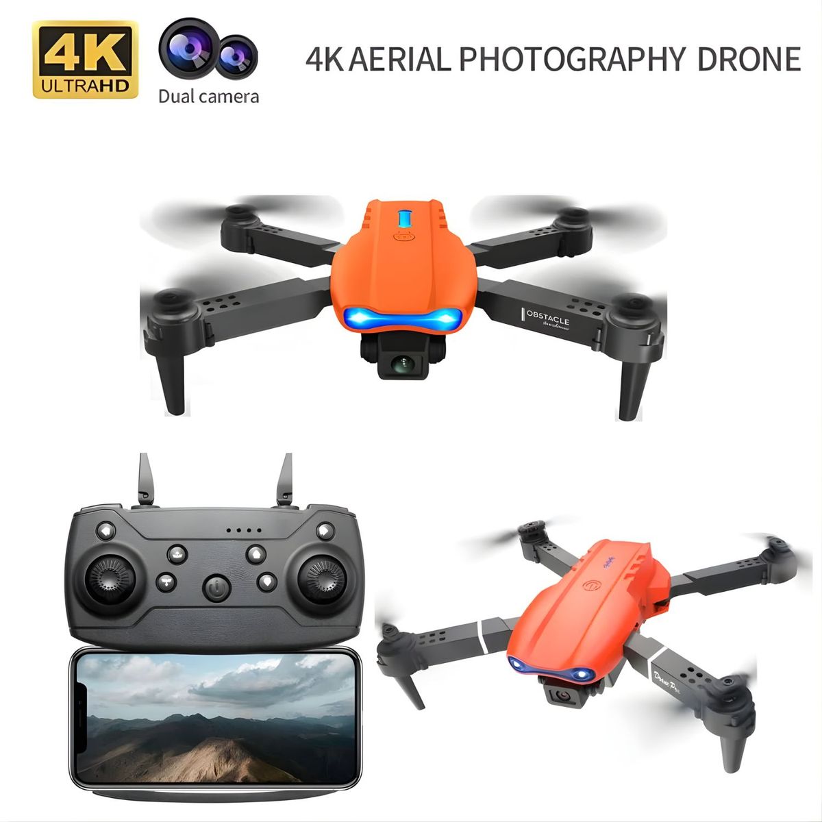 OEM - DRONE E99 PRO Plegable con 2 Cámaras HD 1 batería Control Remoto