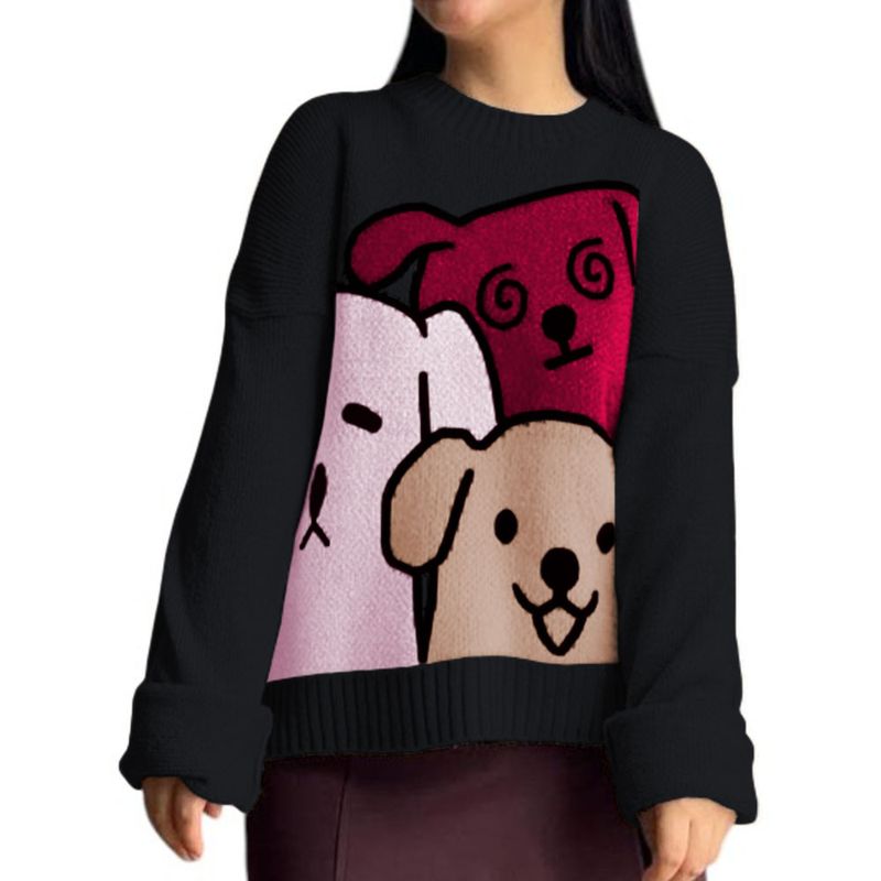 GENERICO - Chompa Mujer 359G-27 Hilo Alpino Barnizado En Los Perros Color Negro