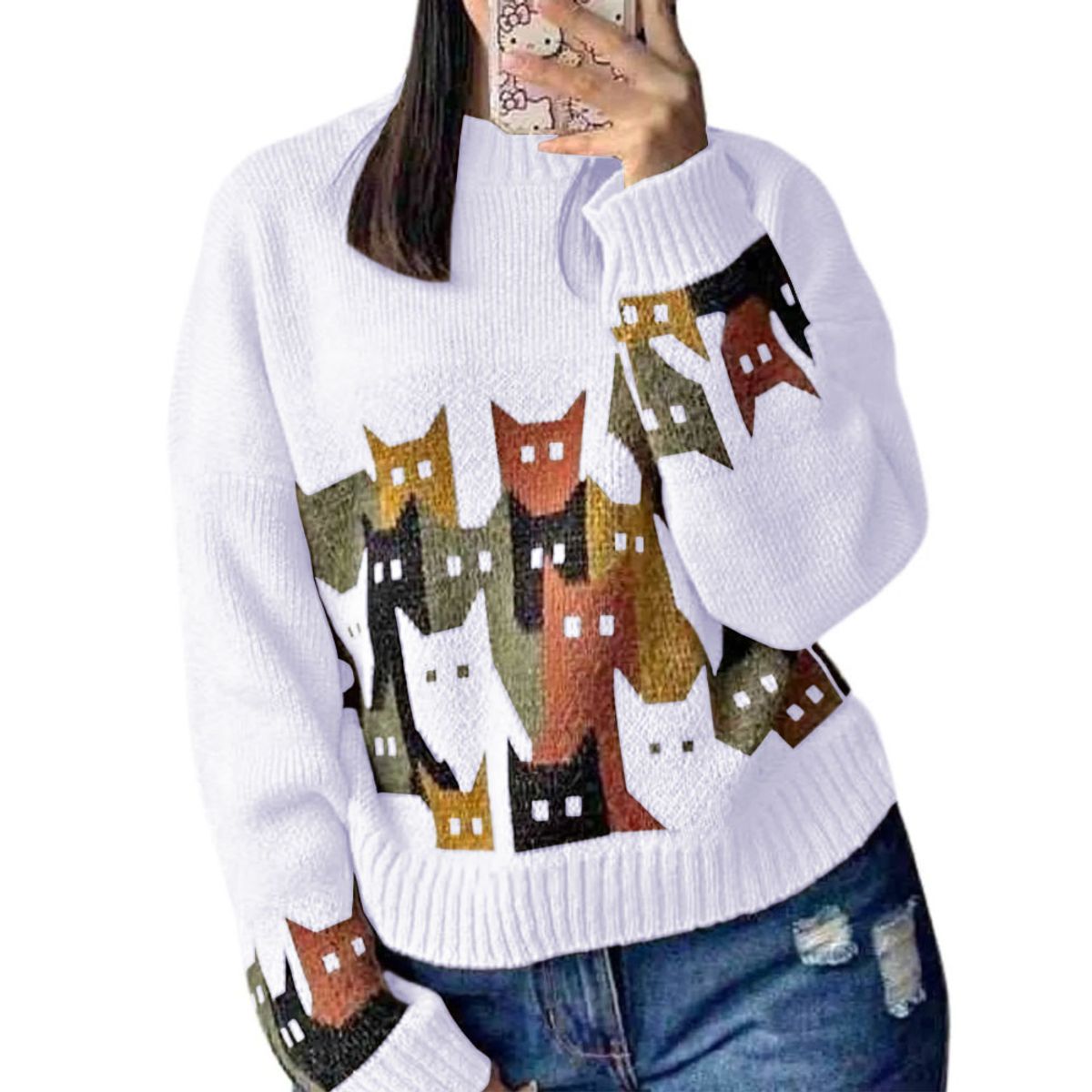 GENERICO - Chompa Unisex 463G-27 Hilo Alpino Barnizado En Los Gatos Color Blanco