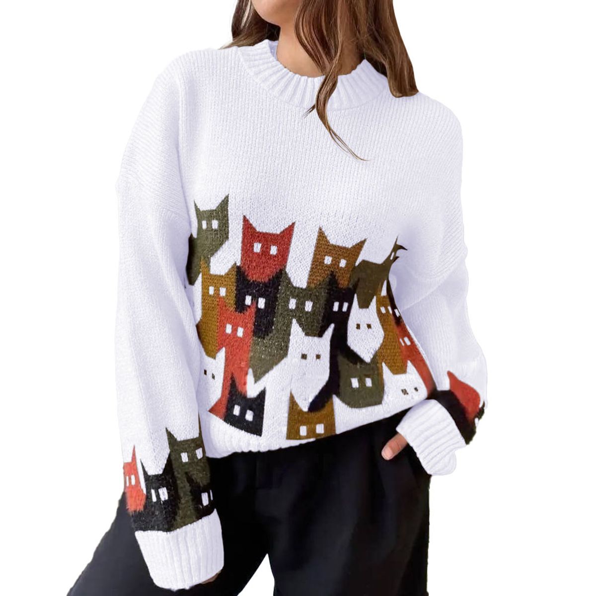 GENERICO - Chompa Unisex 463G-27 Hilo Alpino Barnizado En Los Gatos Color Blanco