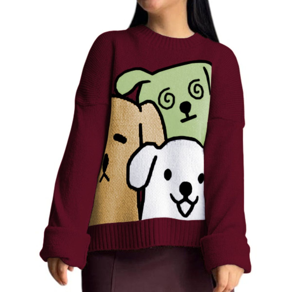 GENERICO - Chompa Mujer 359G-27 Hilo Alpino Barnizado En Los Perros Color Guinda