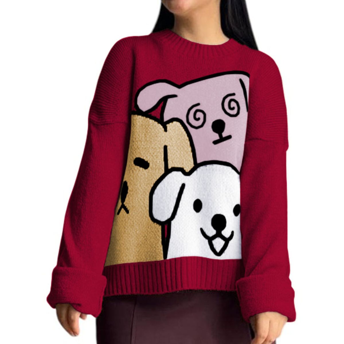 GENERICO - Chompa Mujer 359G-27 Hilo Alpino Barnizado En Los Perros Color Vino