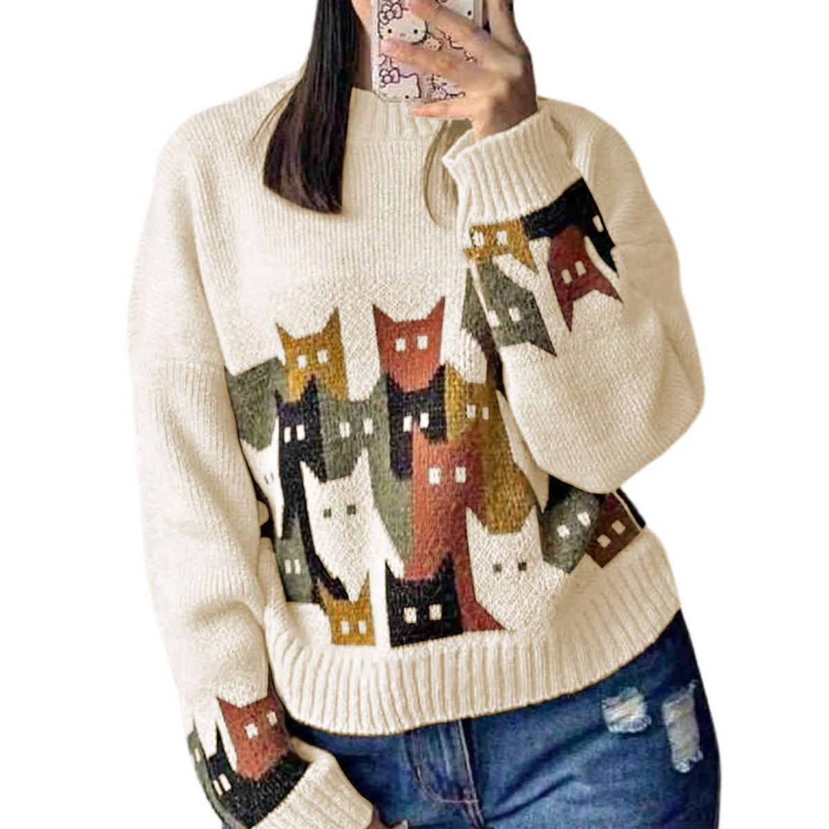 GENERICO - Chompa Unisex 463G-27 Hilo Alpino Barnizado En Los Gatos Color Perla