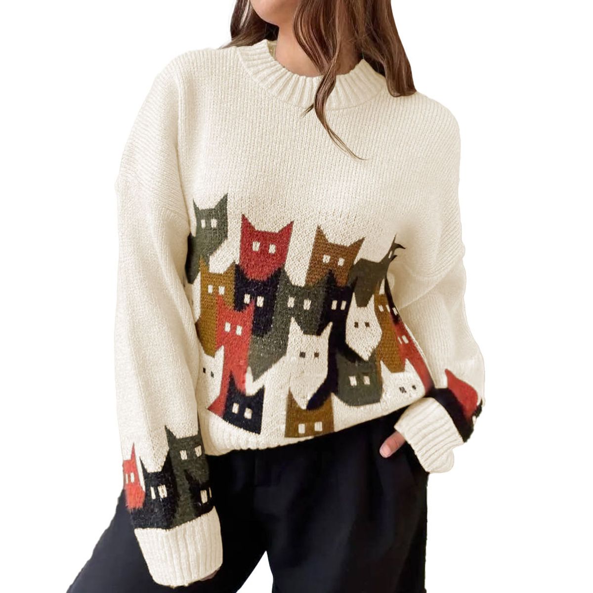 GENERICO - Chompa Unisex 463G-27 Hilo Alpino Barnizado En Los Gatos Color Perla