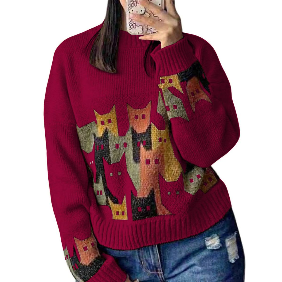 GENERICO - Chompa Unisex 463G-27 Hilo Alpino Barnizado En Los Gatos Color Vino