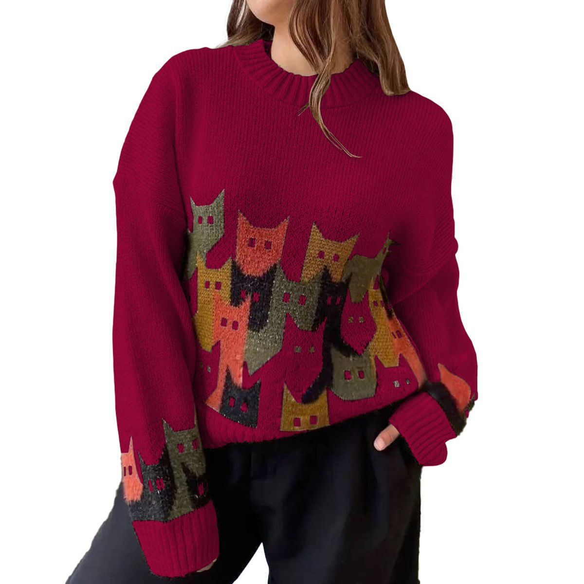 GENERICO - Chompa Unisex 463G-27 Hilo Alpino Barnizado En Los Gatos Color Vino