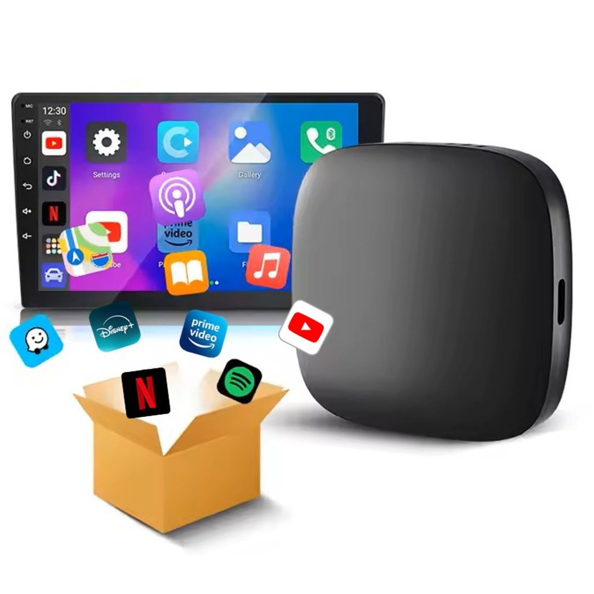 AUTOTECH - Adaptador Apple CarPlay y Android Auto Inalámbrico Youtube + Aps