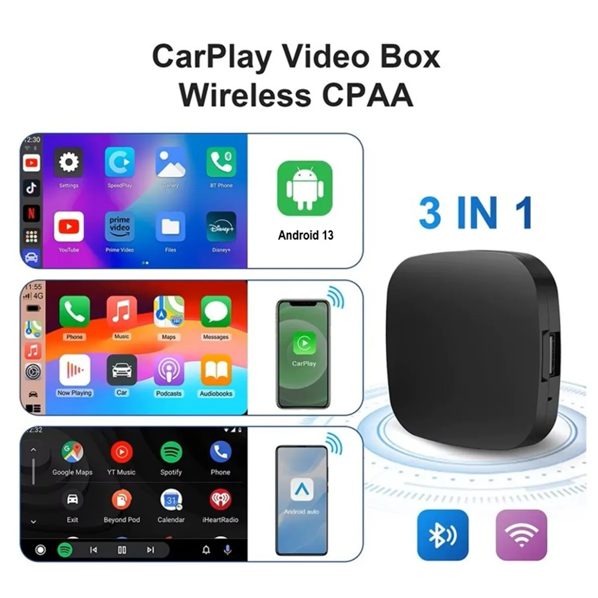 AUTOTECH - Adaptador Apple CarPlay y Android Auto Inalámbrico Youtube + Aps