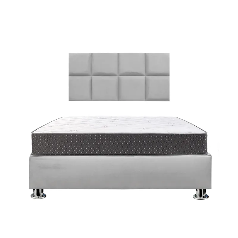 MUEBLES MACRUMO - Combo Cama tapizada Serena - 2 Plz Gris claro + Colchón Semiortopédico