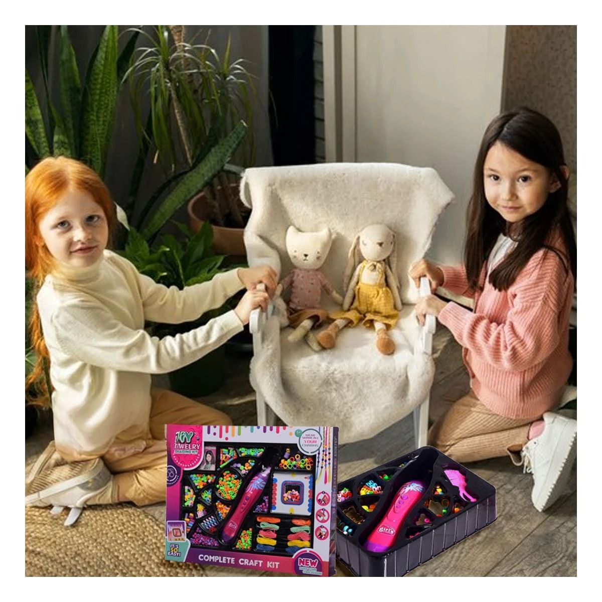 RYBIU IMPORT - Pack2 Trenzadora con Cuentas Peinar Rosado Y+Ligas de Regalo