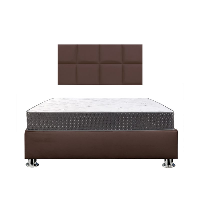 MUEBLES MACRUMO - Combo Cama tapizada Serena - 2 Plz Marrón + Colchón Semiortopédico