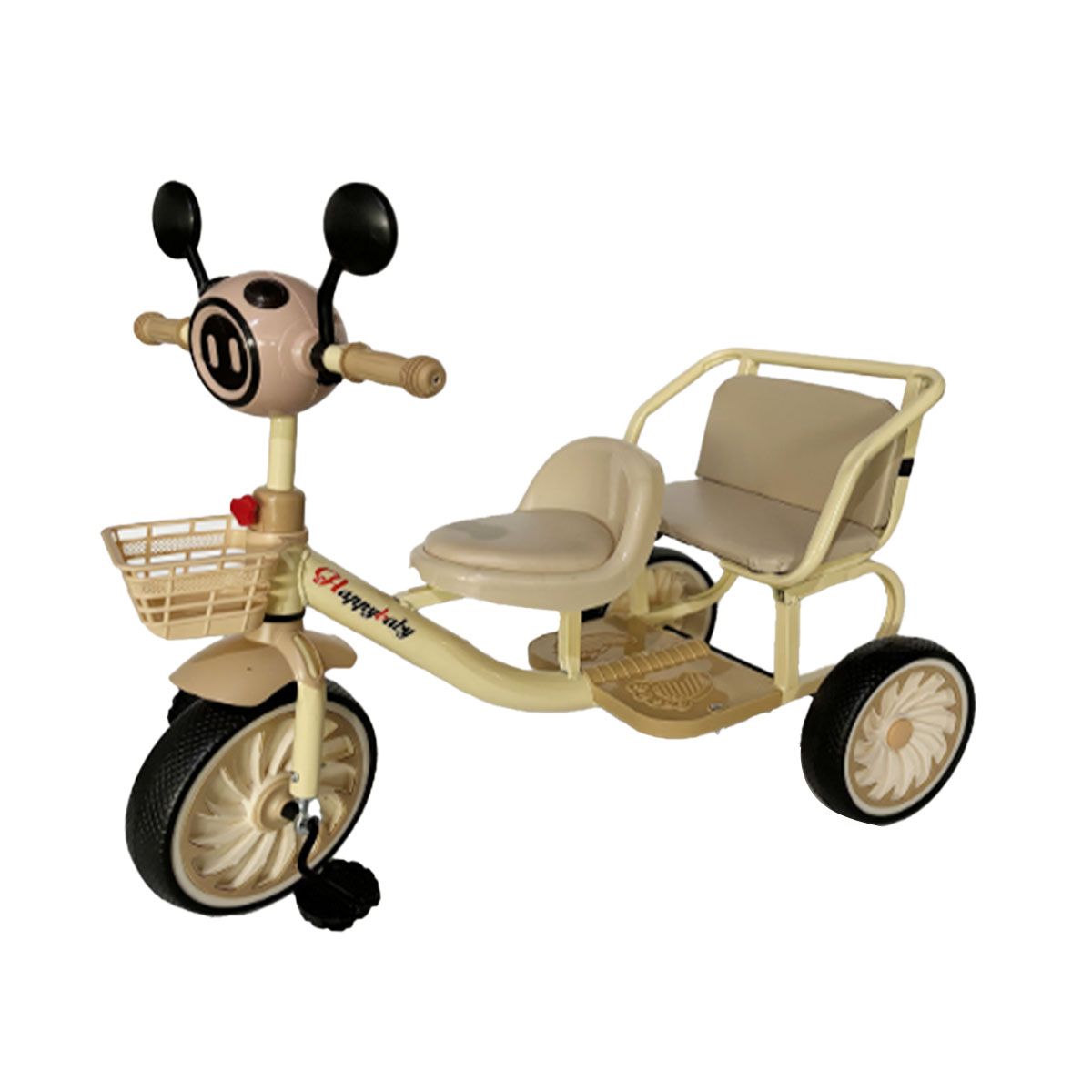 GENERICO - Triciclo Doble Asiento Vintage Con Canastilla Timbre Luz Música Infantil Crema