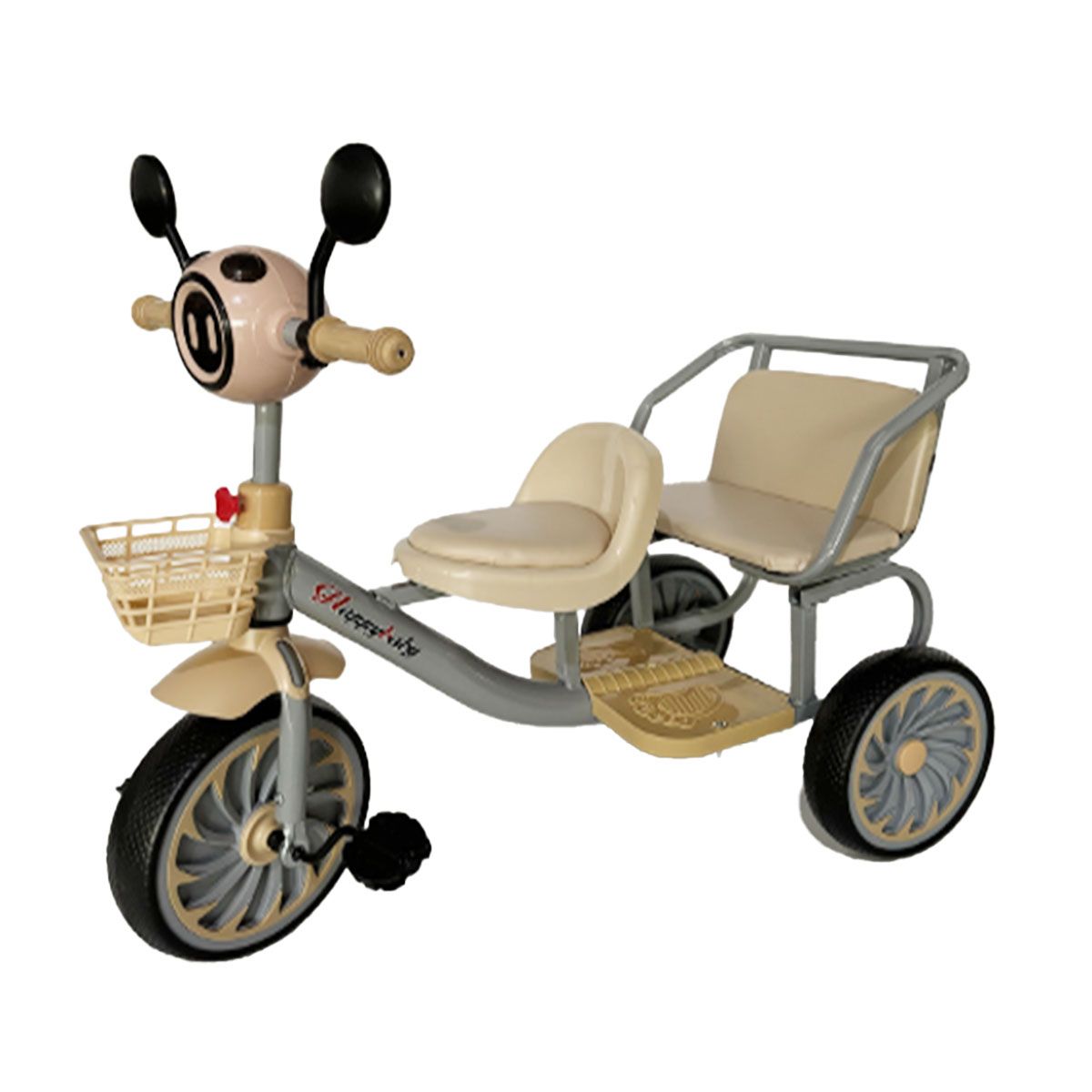 GENERICO - Triciclo Doble Asiento Vintage Con Canastilla Timbre Luz Música Infantil Gris