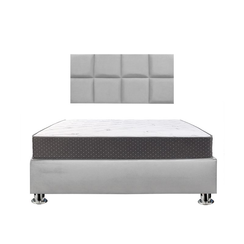 MUEBLES MACRUMO - Combo Cama tapizada Serena - Queen Gris claro + Colchón Semiortopédico