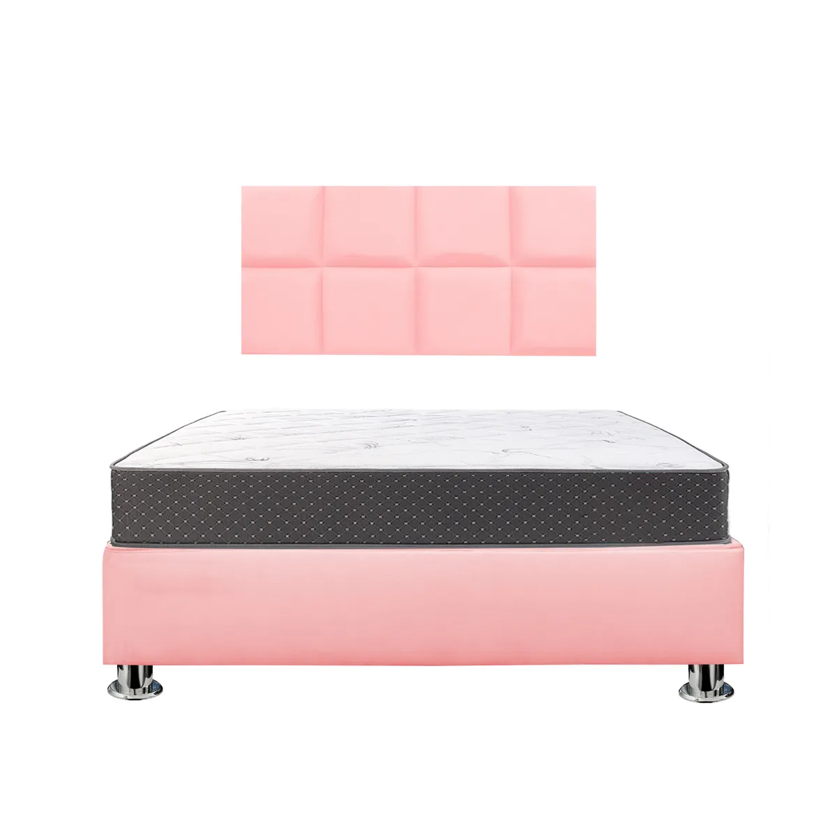MUEBLES MACRUMO - Combo Cama tapizada Serena - Queen Rosado