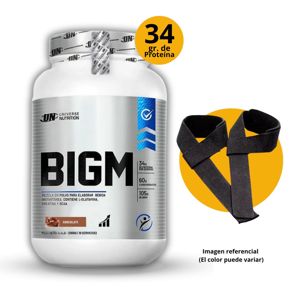 UNIVERSE NUTRITION - BIGM DE 2kg CHOCOLATE CON STRAPS - GANADOR DE MASA