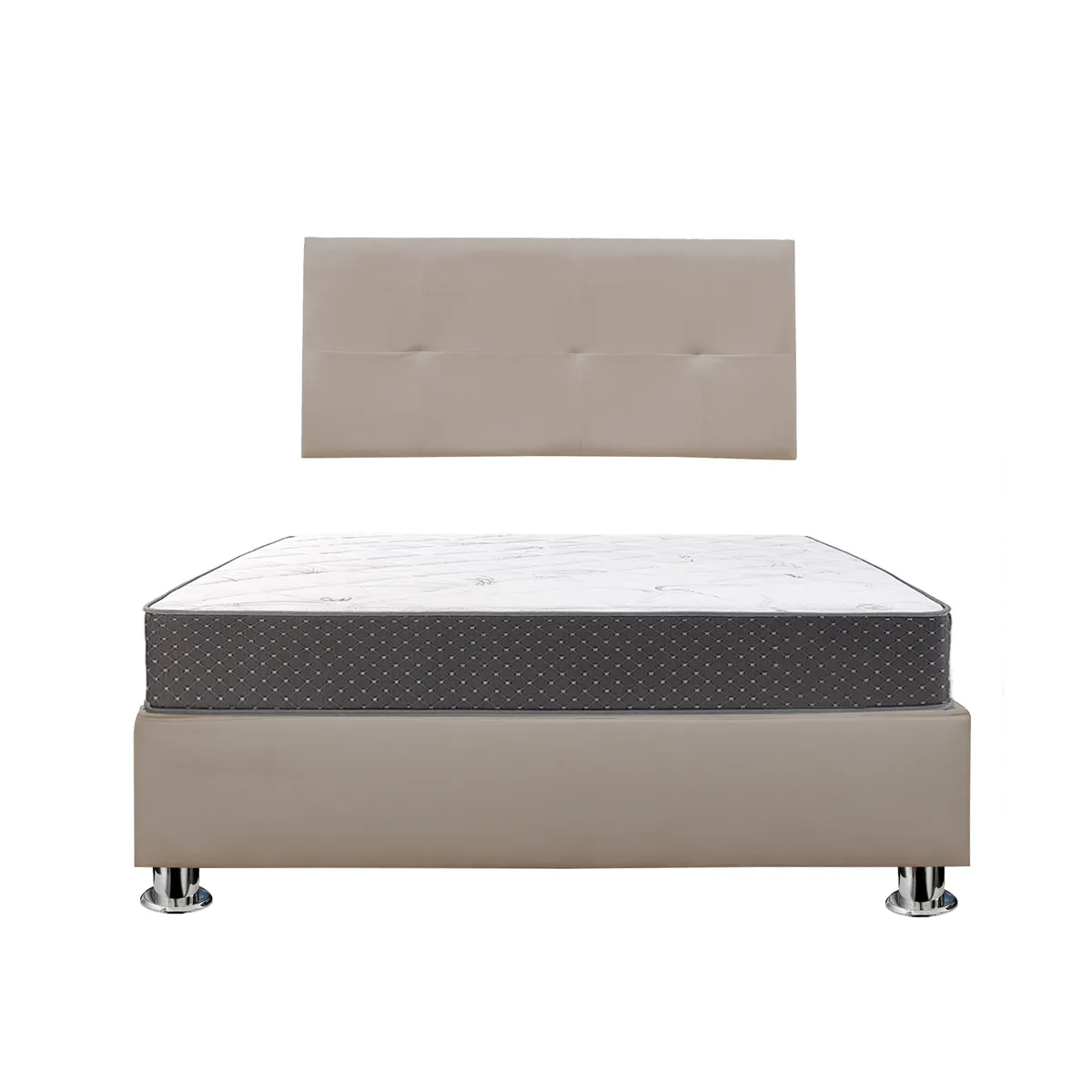 MUEBLES MACRUMO - Combo Cama tapizada Brisa -15 Plz-Beige oscuro+Colchón Semiortopédico