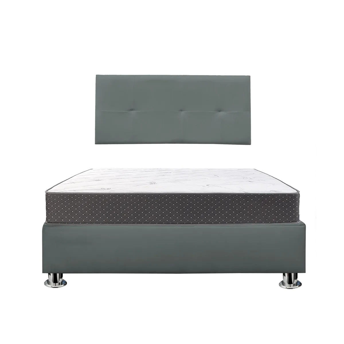 MUEBLES MACRUMO - Combo Cama tapizada Brisa -15 Plz -Gris oscuro+Colchón Semiortopédico