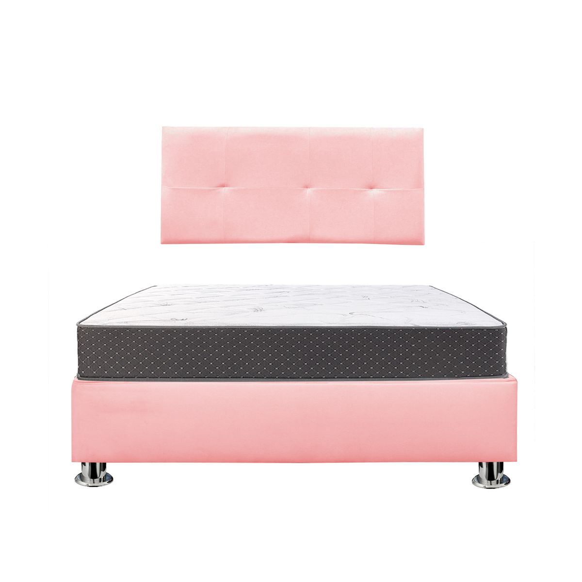 MUEBLES MACRUMO - Combo Cama tapizada Brisa - 1.5 Plz - Rosado + Colchón Semiortopédico