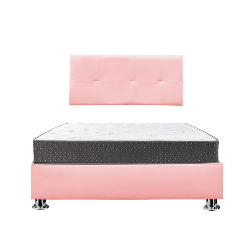 MUEBLES MACRUMO - Combo Cama tapizada Brisa - 1.5 Plz - Rosado + Colchón Semiortopédico