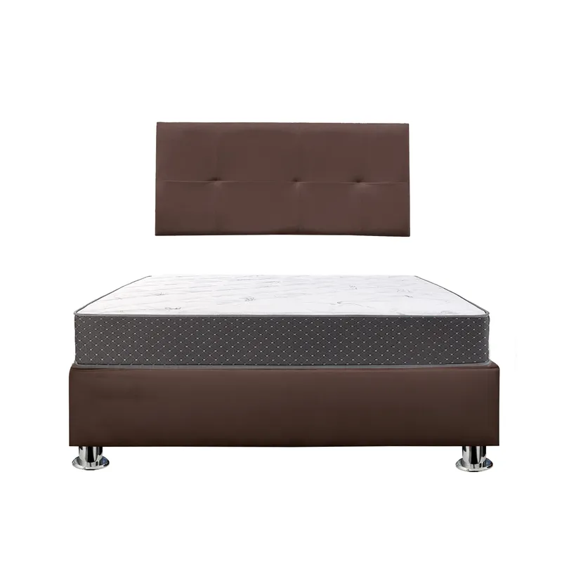 MUEBLES MACRUMO - Combo Cama tapizada Brisa - 2 Plz Marrón + Colchón Semiortopédico