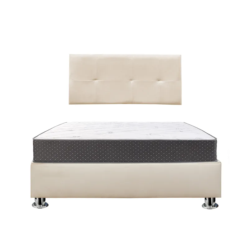 MUEBLES MACRUMO - Combo Cama tapizada Brisa - Queen Beige claro + Colchón Semiortopédico