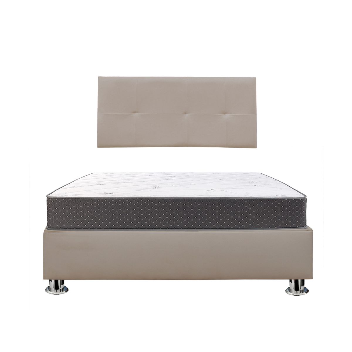 MUEBLES MACRUMO - Combo Cama tapizada Brisa - Queen Beige oscuro +Colchón Semiortopédico