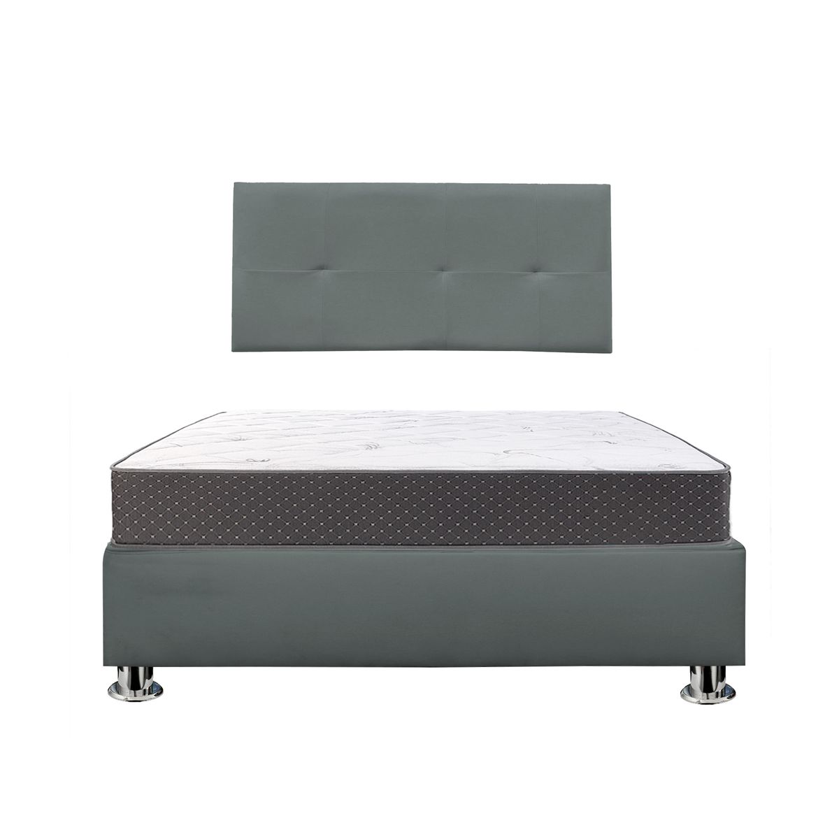 MUEBLES MACRUMO - Combo Cama tapizada Brisa + colchón semiortopédico- Queen Gris oscuro