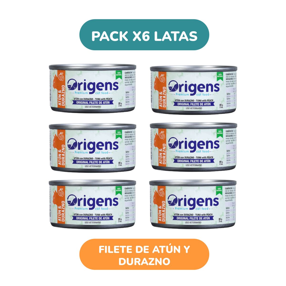 ORIGENS - Pack x6 Origens Cat filete de Atún y Durazno 85 gr