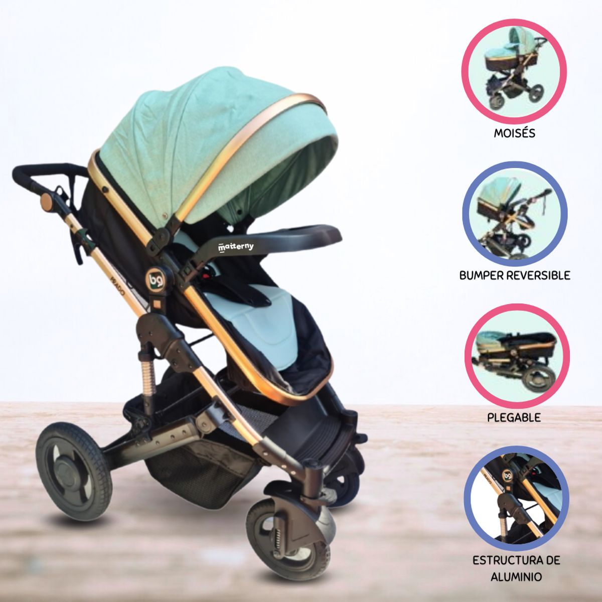 BABYGO - Coche Deportivo Moisés para Bebé «PRADO» Green