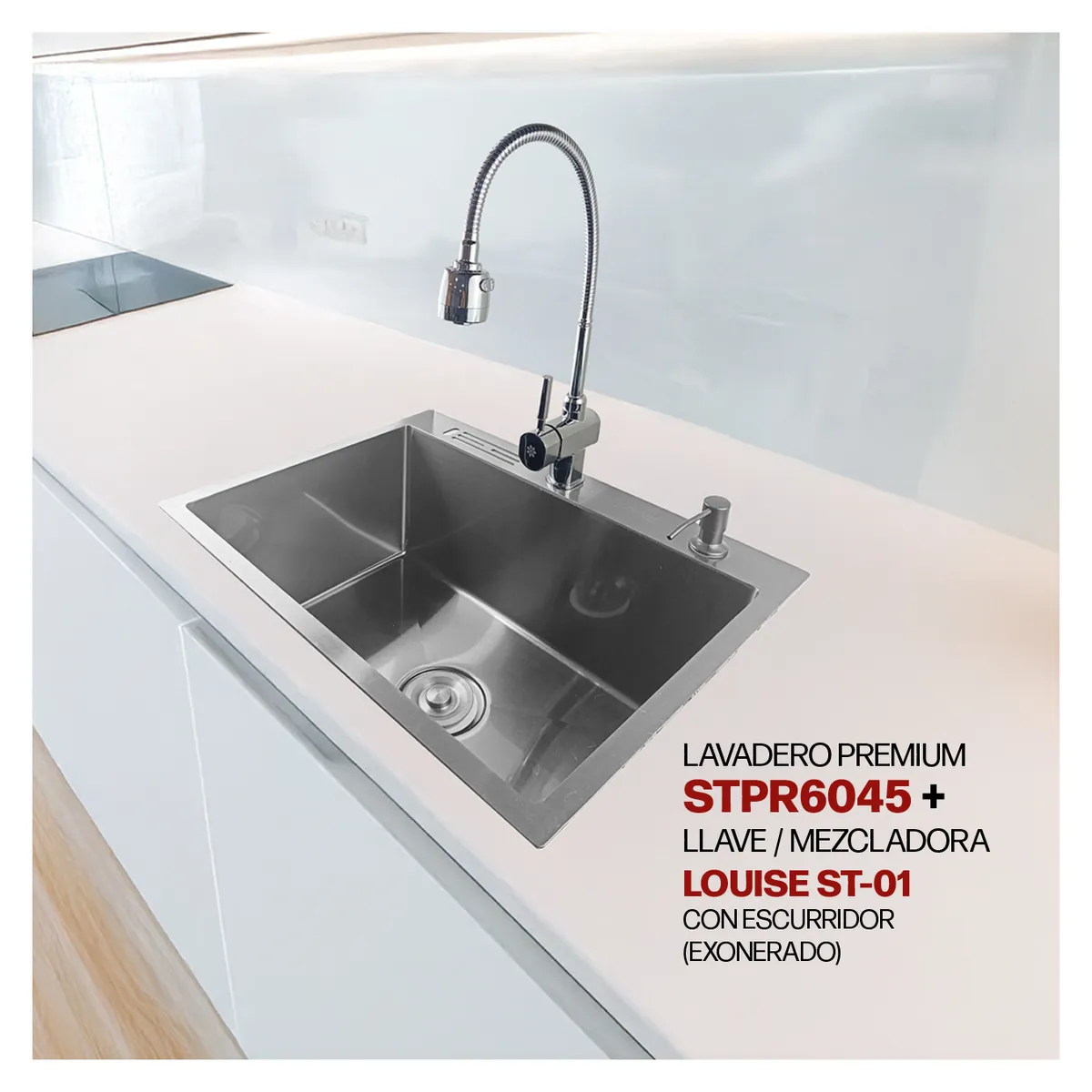 STONE - COMBO DE LAVADERO PREMIUM STPR6045 + LLAVEMEZCLADORA LOUISE ST-01