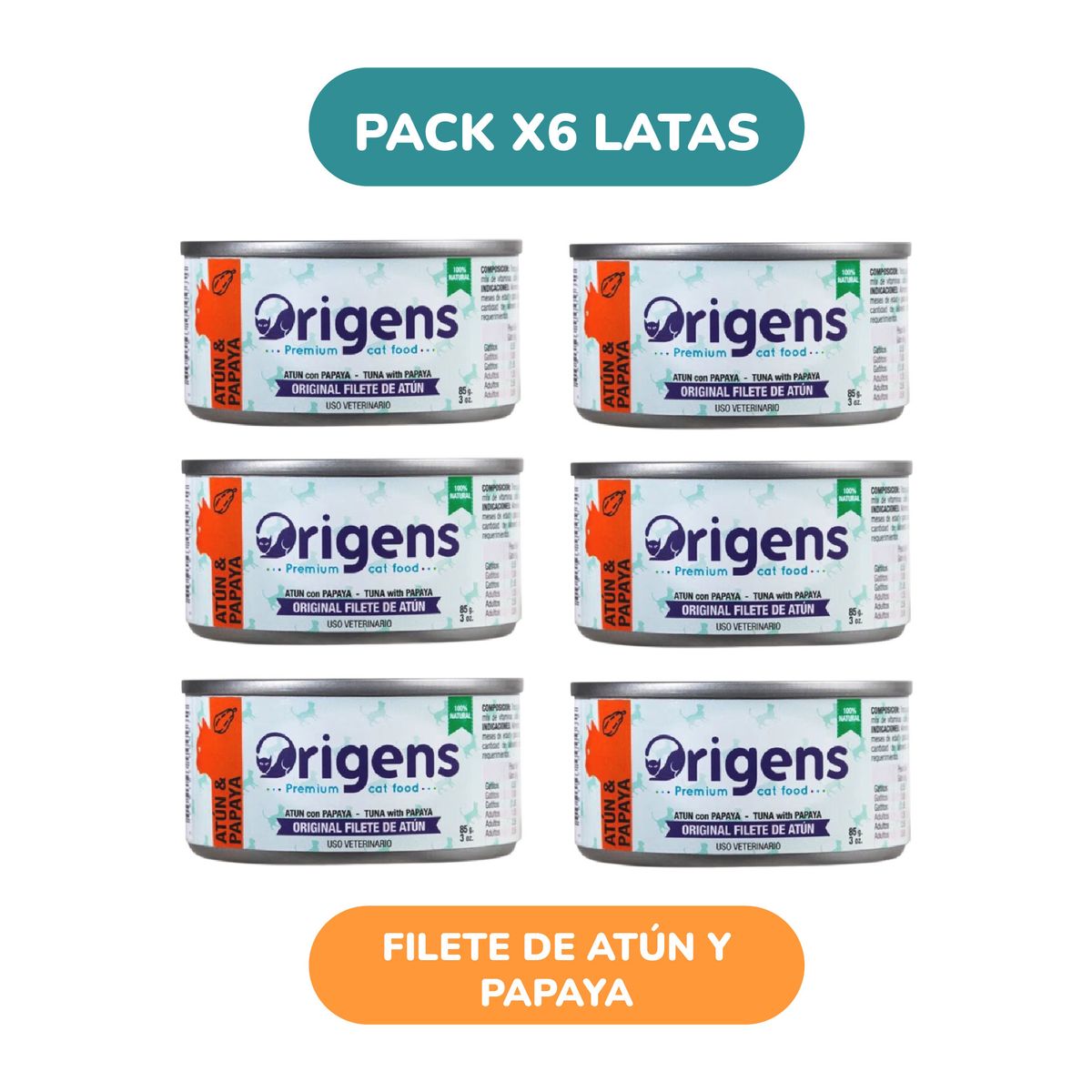ORIGENS - Pack x6 Origens Cat filete de Atún y Papaya 85 gr